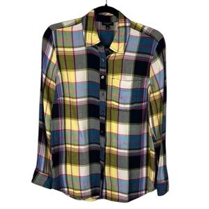 Talbots Plaid Colourful Casual Rayon Long Sleeve Button Down Shirt Medium Petite